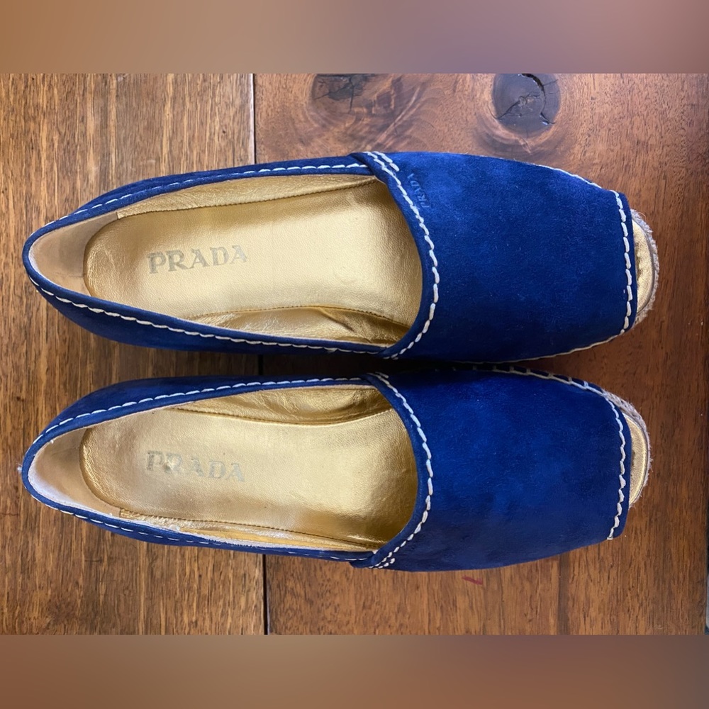 Prada Peep Toe Platform Espadrilles Size 38
